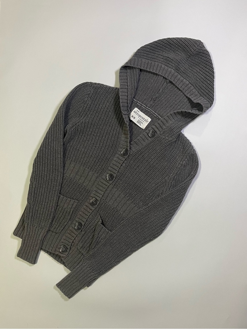 y2k aeropostale gray knit hooded sweater
